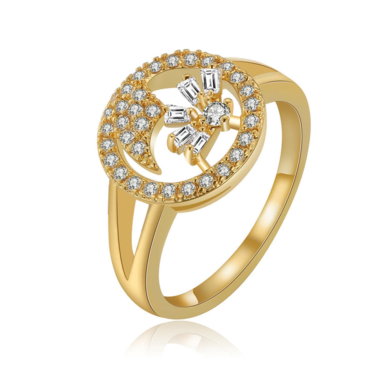 Cubic Zirconia & 18K Gold-Plated Open Dragonfly Ring