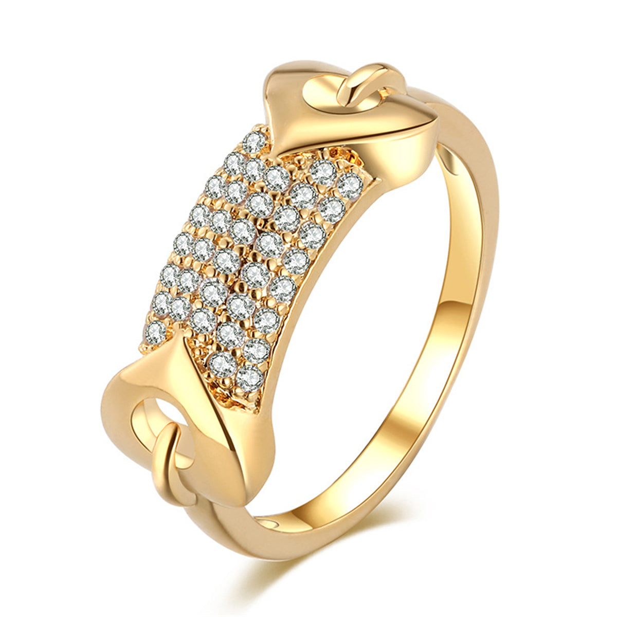Cubic Zirconia & 18K Gold-Plated Heart Ring