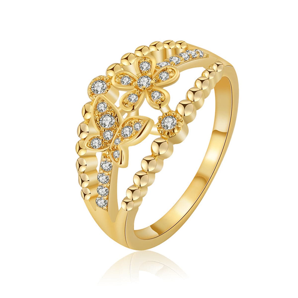 Cubic Zirconia & 18K Gold-Plated Butterfly Ring