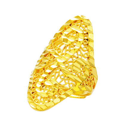 18K Gold-Plated Filigree Adjustable Bypass Ring, gold statement rings for women, elegant gift for her, front view