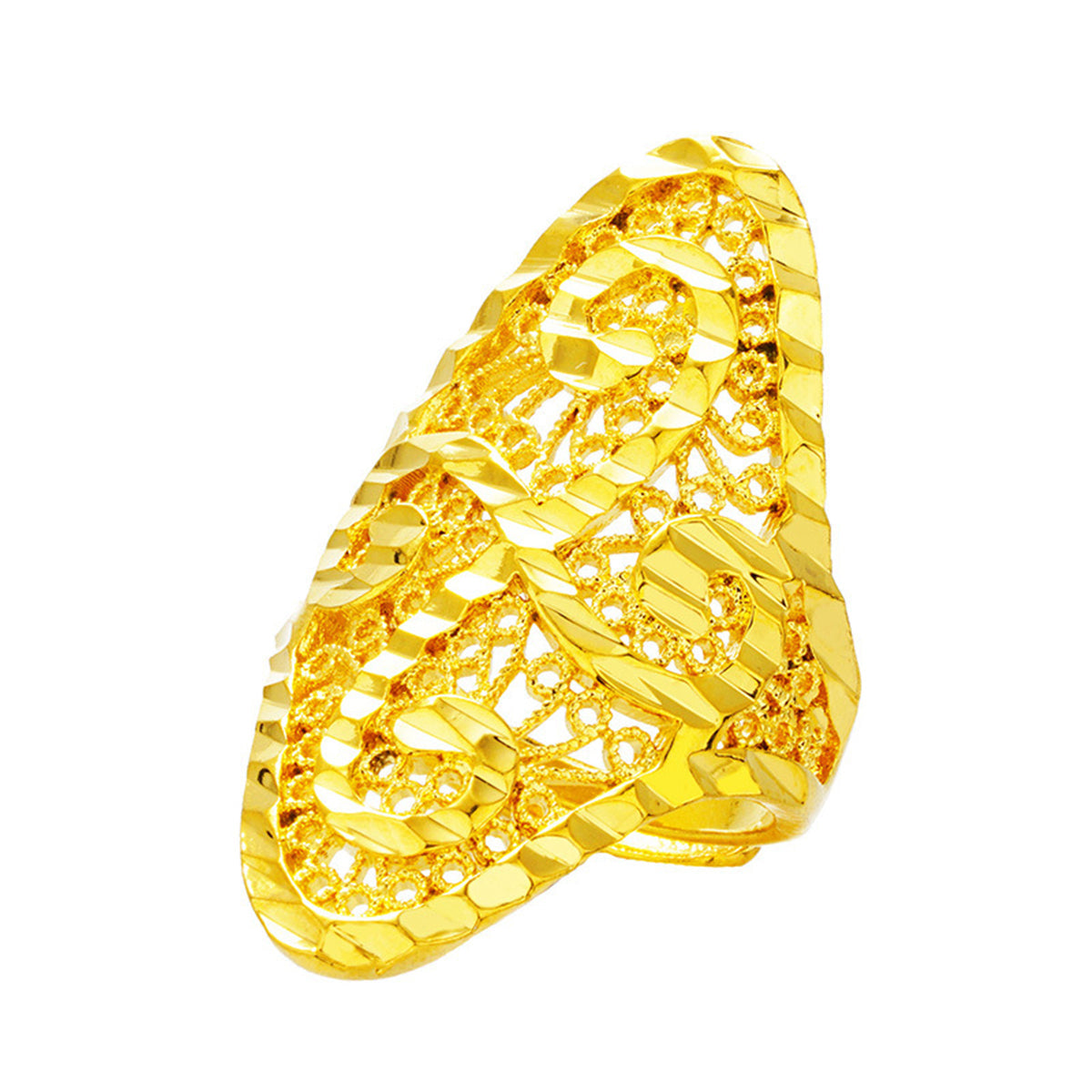 18K Gold-Plated Filigree Adjustable Bypass Ring