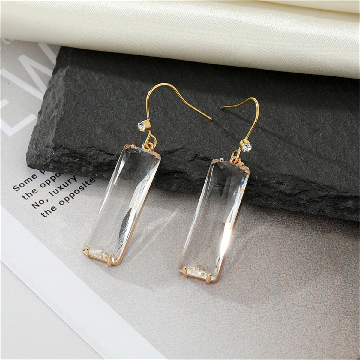 Crystal and Cubic Zirconia Rectangle Drop Earrings, drop earrings for women, elegant gift for her, front view