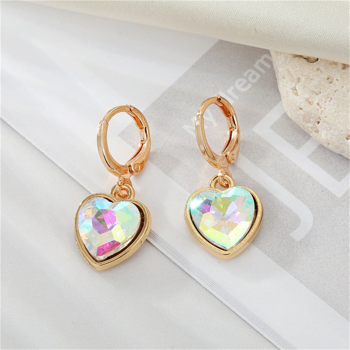 Crystal & 18K Gold-Plated Heart Drop Earrings