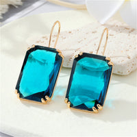 Dark Blue Crystal & 18k Gold-Plated Radiant-Cut Drop Earrings