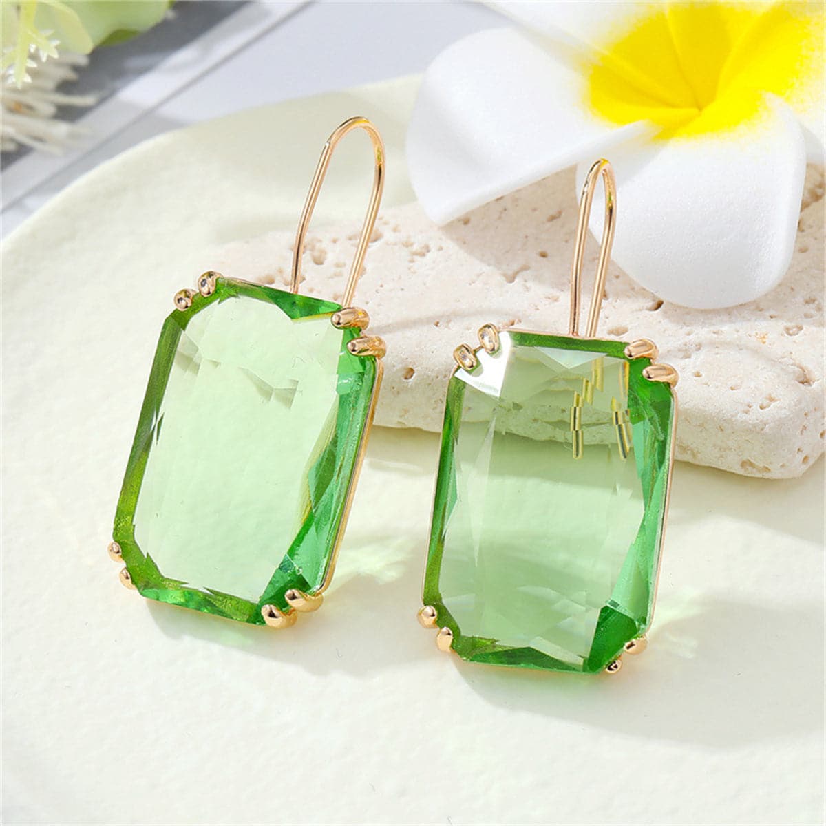 Light Green Crystal & 18K Gold-Plated Radiant-Cut Drop Earrings