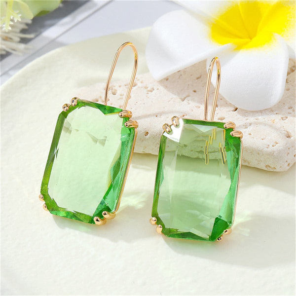 Light Green Crystal & 18k Gold-Plated Radiant-Cut Drop Earrings