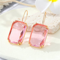 Pink Crystal & 18k Gold-Plated Rectangle Huggie Earrings