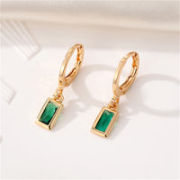 Green Crystal & 18k Gold-Plated Rectangle Huggie Earring
