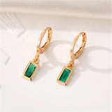 Green Crystal & 18k Gold-Plated Rectangle Huggie Earring