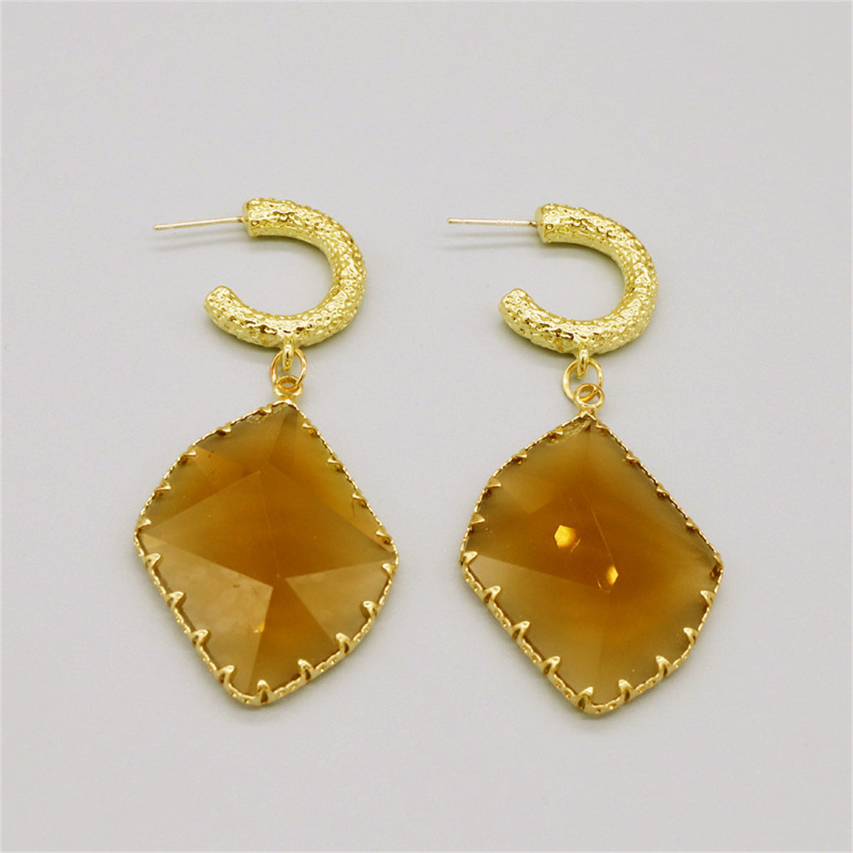 Brown Crystal & 18K Gold-Plated Geometric Drop Earrings