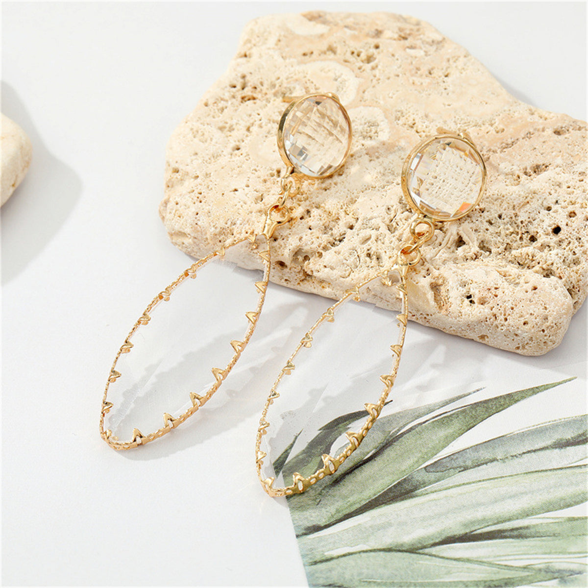 Crystal & 18K Gold-Plated Oval Drop Earrings