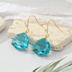 Lake Blue Crystal & Cubic Zirconia Shield Drop Earrings