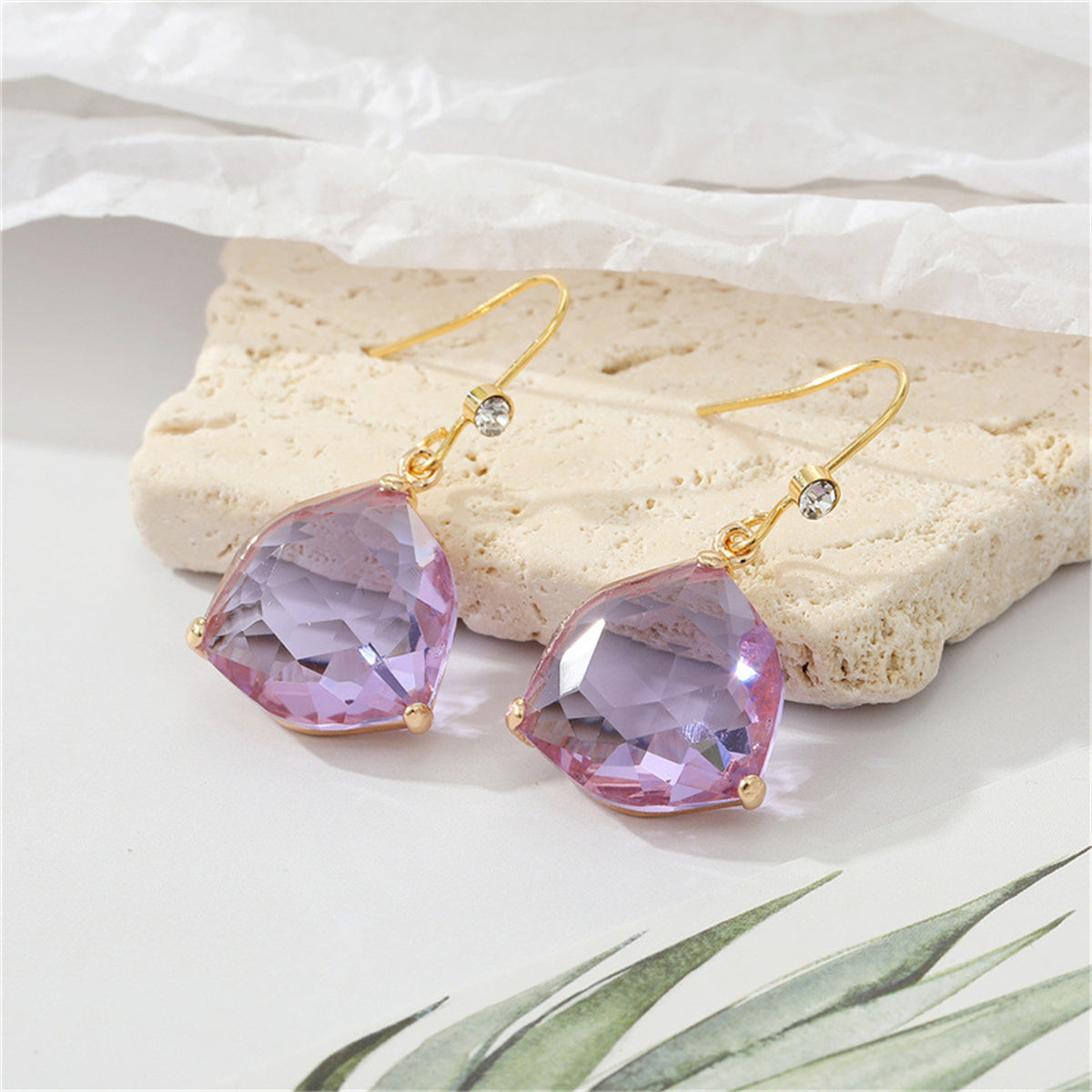 Purple Crystal & Cubic Zirconia Trillion-Cut Drop Earrings