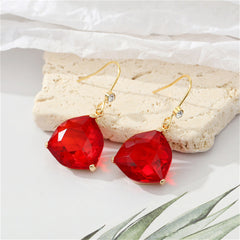 Red Crystal & Cubic Zirconia Hexagon Drop Earrings