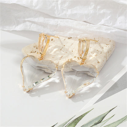Crystal and 18K Gold-Plated Heart Drop Earrings, gold drop earrings for women, everyday style, side view