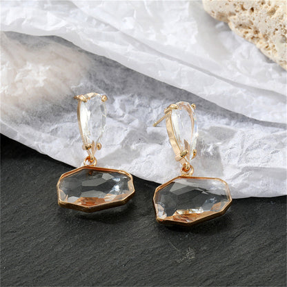 Crystal and 18K Gold-Plated Abstract and Pear-Cut Drop Earrings, gold drop earrings for women, everyday style, side view