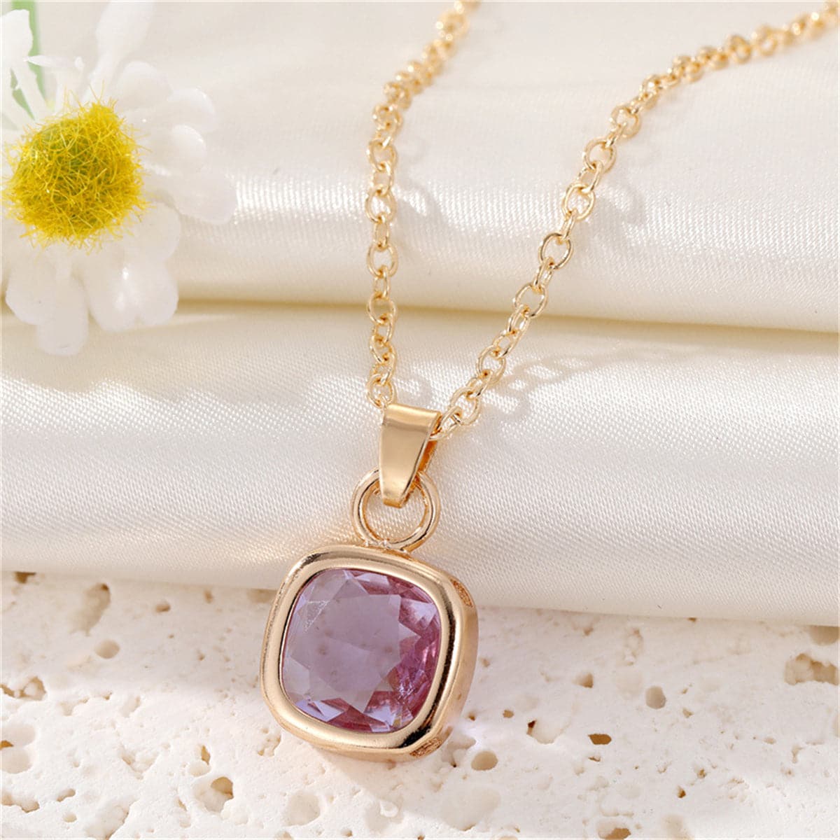 Purple Crystal & 18K Gold-Plated Square Pendant Necklace
