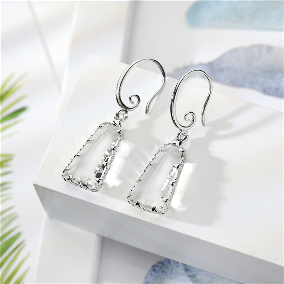 Crystal and Silver-Plated Ladder Drop Earrings, silver drop earrings for women, vintage-inspired design, front view