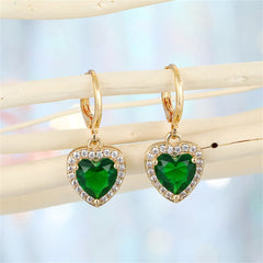 Green Crystal & Cubic Zirconia Halo Heart Huggie Earrings