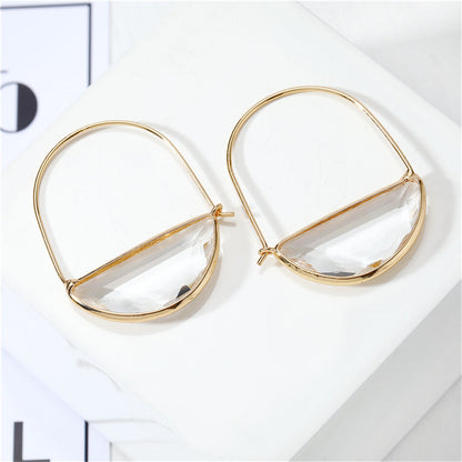 Clear Crystal and 18K Gold-Plated Half-Circle Hoop Earrings, gold drop earrings for women, vintage-inspired design, side view