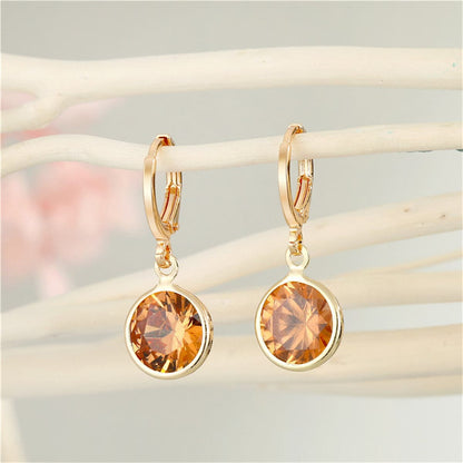 Orange Crystal and 18K Gold-Plated Round Huggie Earrings, gold huggie earrings, everyday style, front view