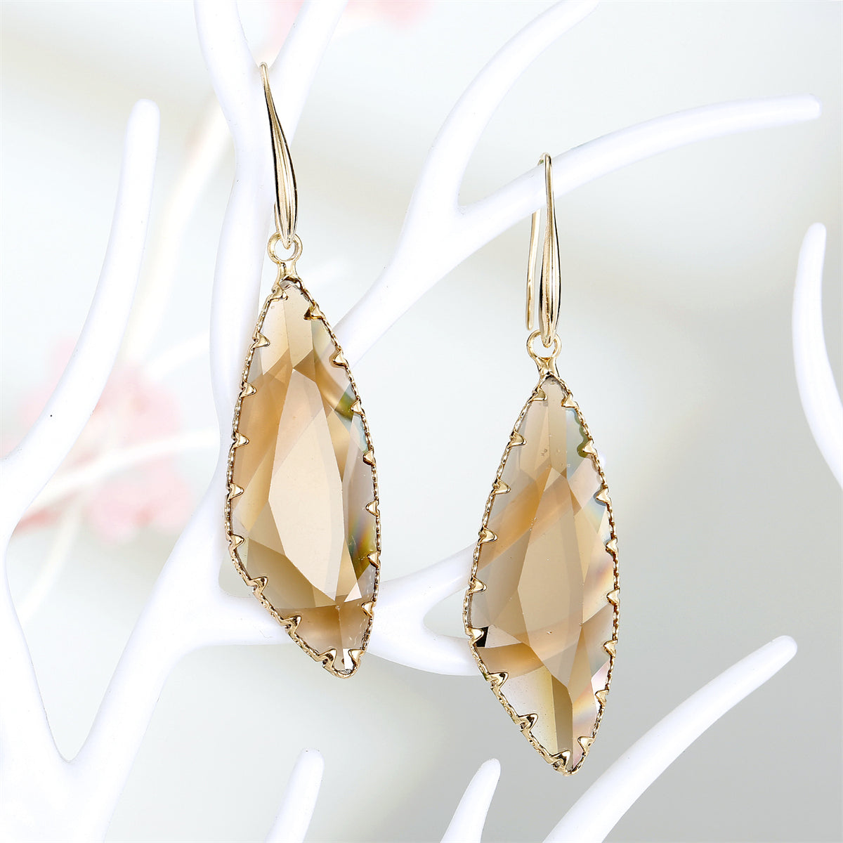 Champagne Crystal and 18K Gold-Plated Abstract Drop Earrings, gold drop earrings for women, everyday style, front view