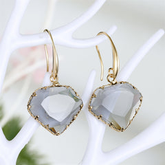 Gray Crystal & 18K Gold-Plated Diamond-Shape Drop Earrings