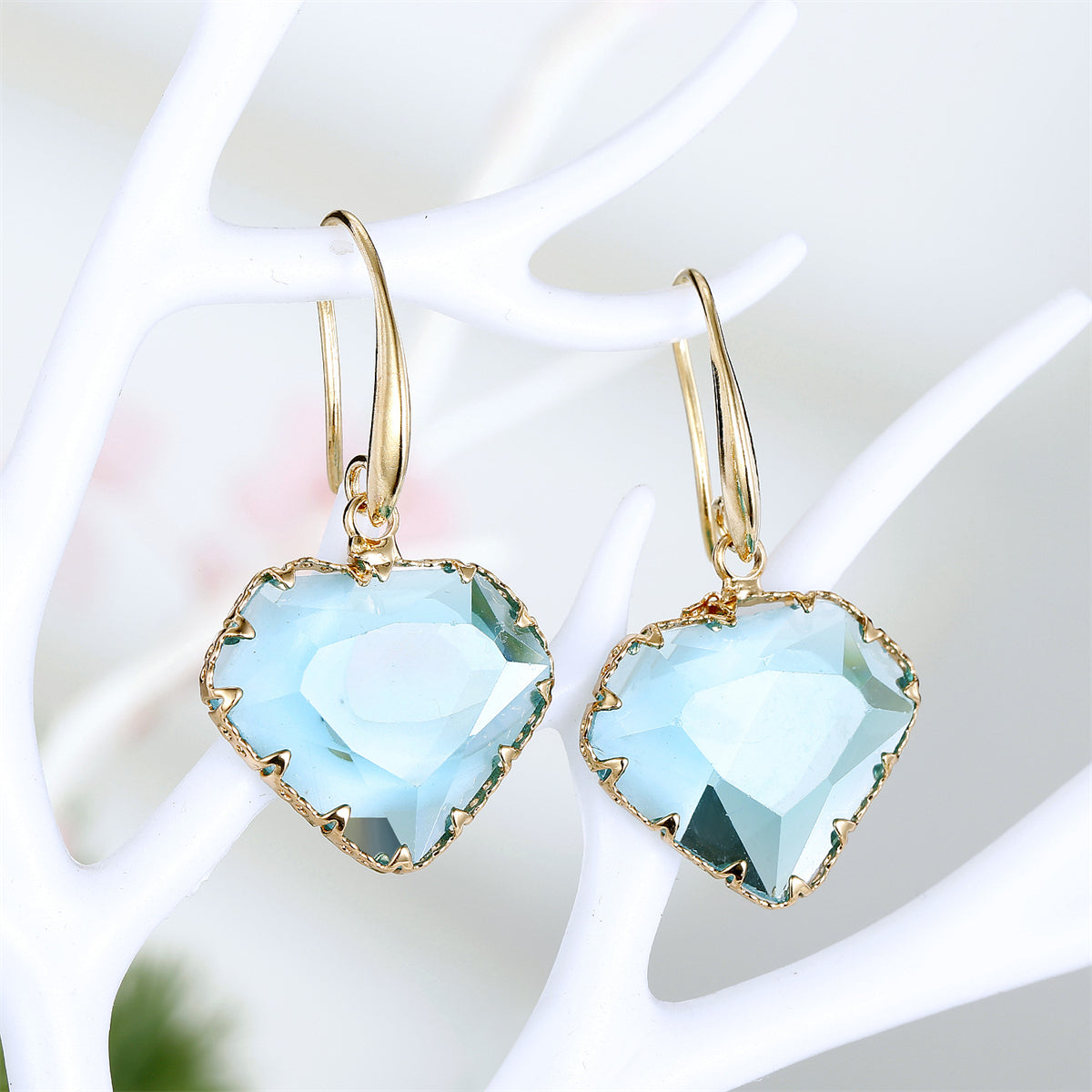 Light Blue Crystal & 18K Gold-Plated Diamond-Shape Drop Earrings