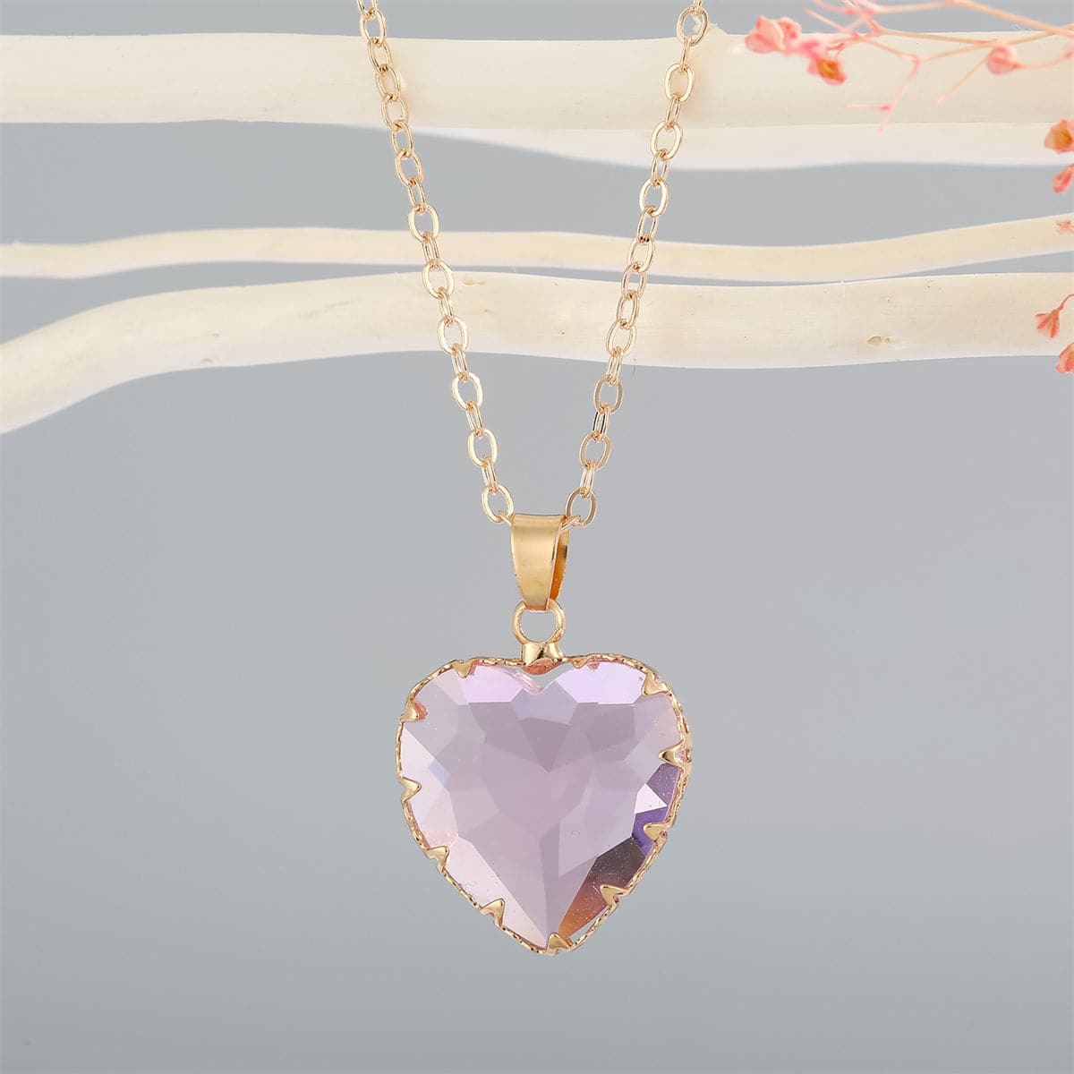Pink Crystal & 18K Gold-Plated Heart Pendant Necklace