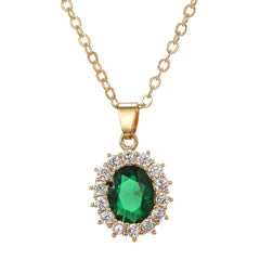 Green Crystal & Cubic Zirconia Oval-Cut Halo Pendant Necklace