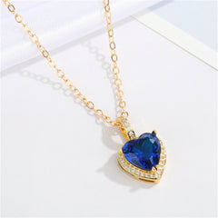 Blue Crystal & Cubic Zirconia Heart Halo Pendant Necklace