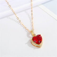 Red Crystal & Cubic Zirconia Heart Pendant Necklace