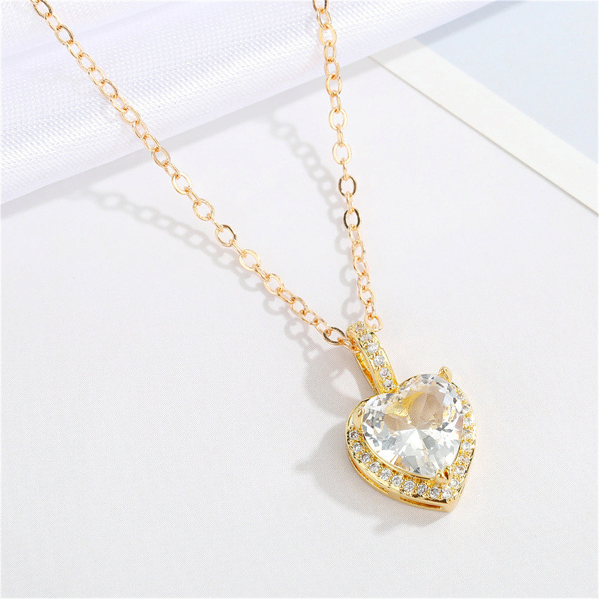 Crystal and Cubic Zirconia Heart Pendant Necklace, pendant necklace for women, vintage-inspired design, front view