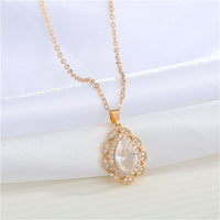 White Crystal & Cubic Zirconia Teardrop Pendant Necklace