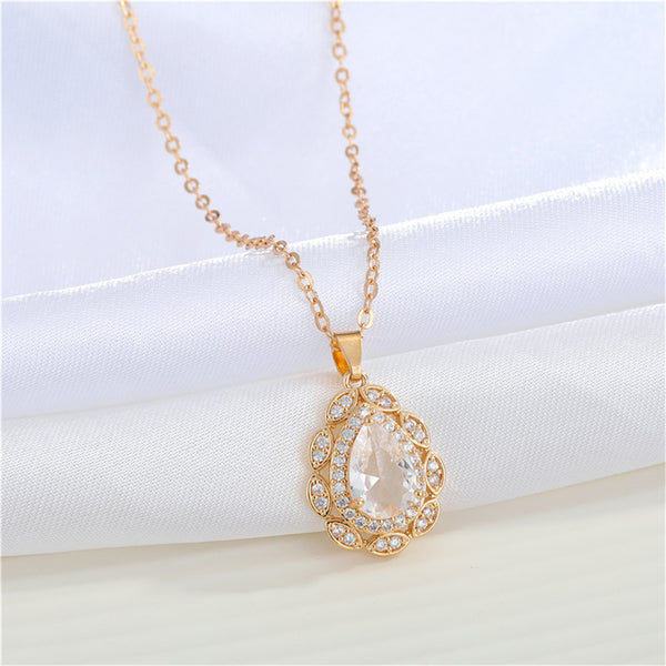 White Crystal & Cubic Zirconia Teardrop Pendant Necklace