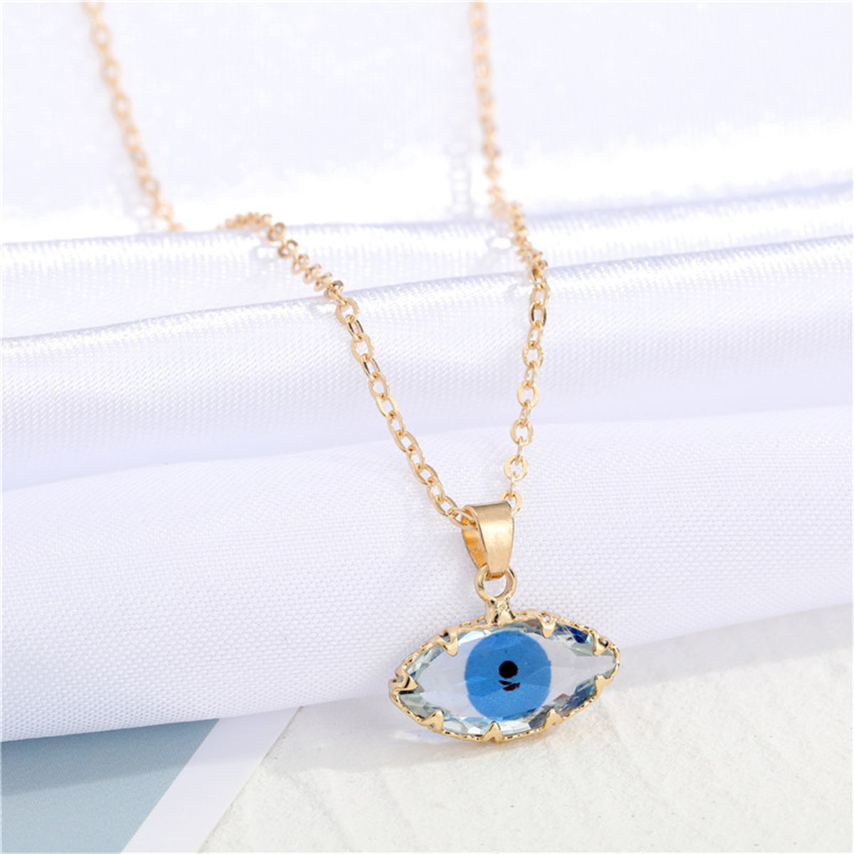 Blue Crystal and 18K Gold-Plated Evil Eye Pendant Necklace, gold pendant necklace for women, everyday style, front view