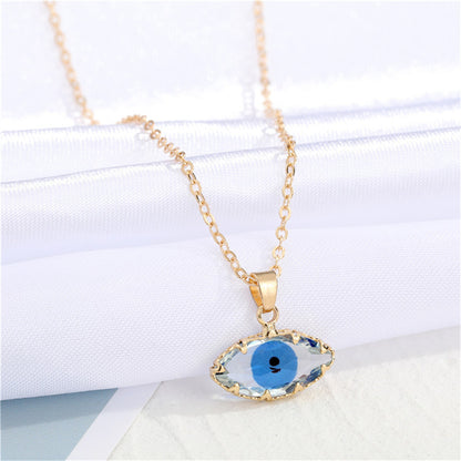 Blue Crystal and 18K Gold-Plated Evil Eye Pendant Necklace, gold pendant necklace for women, everyday style, front view