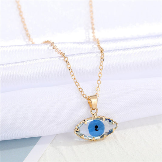 Blue Crystal and 18K Gold-Plated Evil Eye Pendant Necklace, gold pendant necklace for women, everyday style, front view