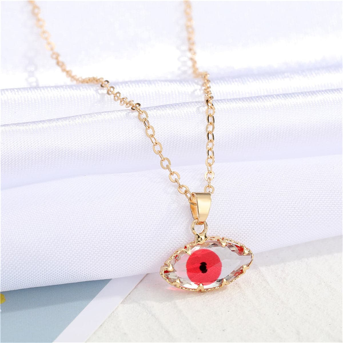 Red Crystal and 18K Gold-Plated Evil Eye Pendant Necklace, gold pendant necklace for women, front view