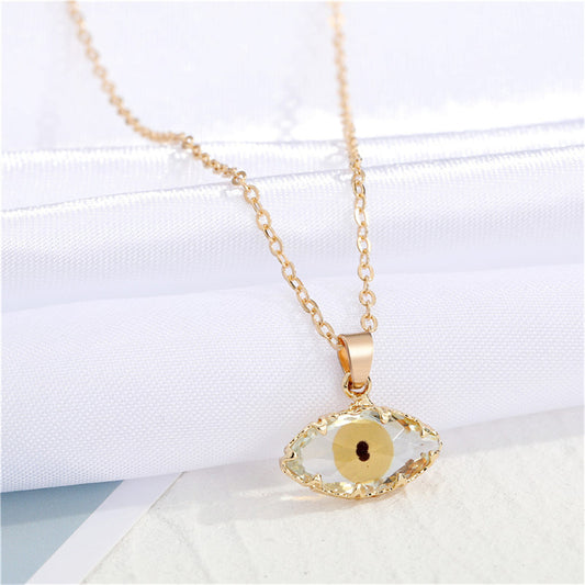 Yellow Crystal and 18K Gold-Plated Evil Eye Pendant Necklace, gold pendant necklace for women, front view