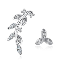 Cubic Zirconia Leaves Ear Climber & Silver-Plated Stud Earring