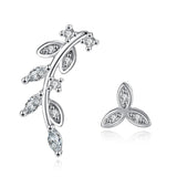 Cubic Zirconia Leaves Ear Climber & Silver-Plated Stud Earring
