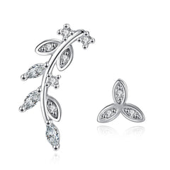 Cubic Zirconia Leaves Ear Climber & Silver-Plated Stud Earring