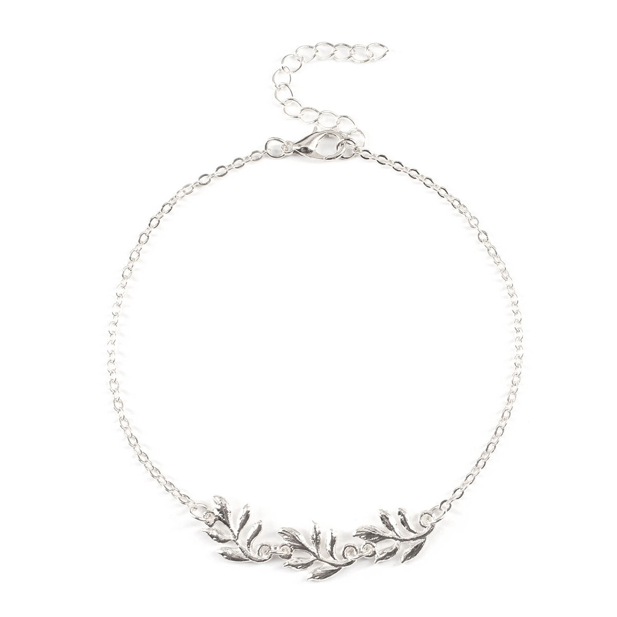 Silver-Plated Leaf Charm Anklet