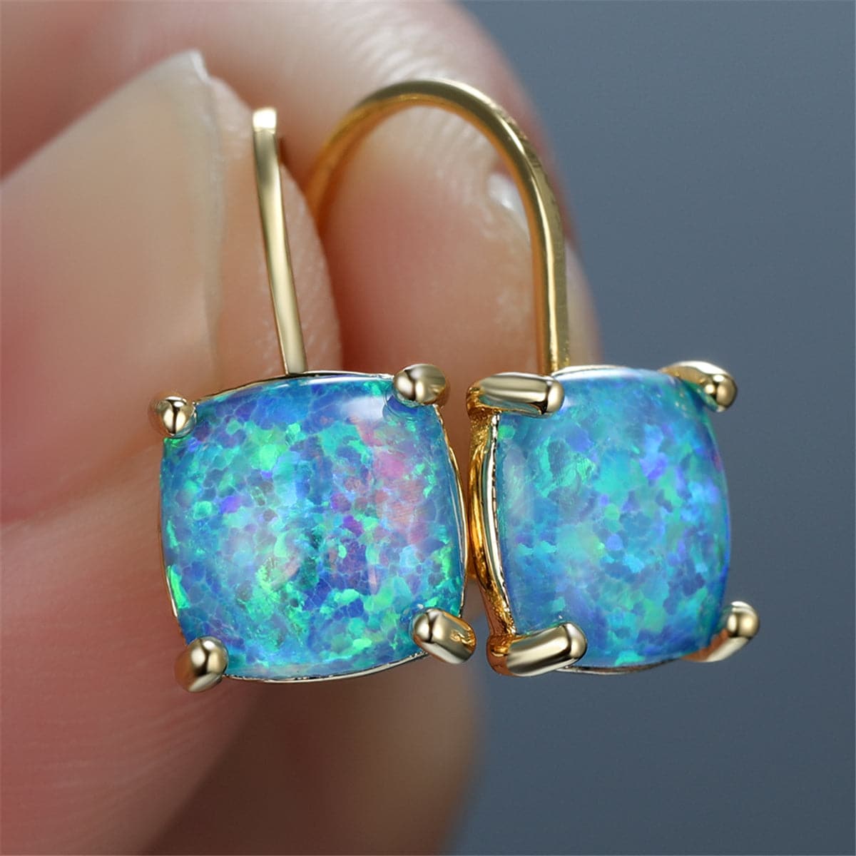 Blue Opal & 18K Gold-Plated Cushion-Cut Leverback Earrings