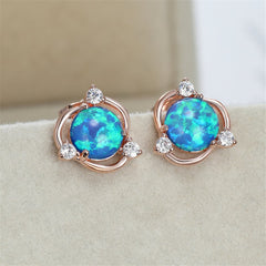 Blue Opal & Cubic Zirconia 18K Rose Gold-Plated Round Stud Earrings