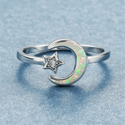 Opal and Cubic Zirconia Celestial Bypass Ring, statement rings for women, elegant gift for her, detail close-up