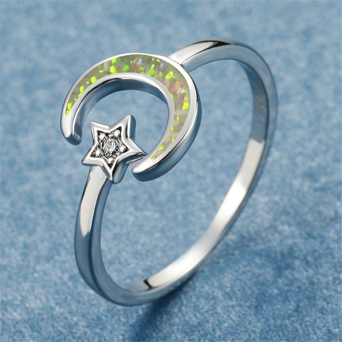Opal and Cubic Zirconia Celestial Bypass Ring, statement rings for women, elegant gift for her, side view