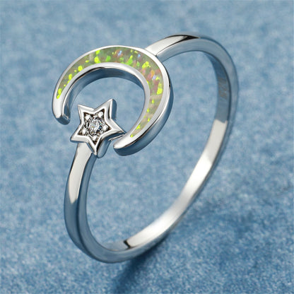 Opal and Cubic Zirconia Celestial Bypass Ring, statement rings for women, elegant gift for her, side view