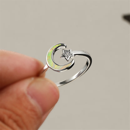 Opal and Cubic Zirconia Celestial Bypass Ring, statement rings for women, elegant gift for her, styled look